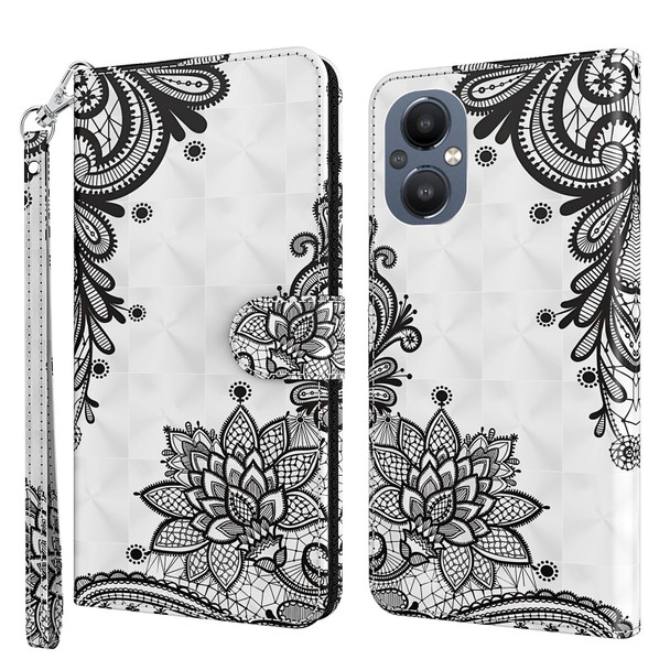 OnePlus Nord N20 5G / OPPO A96 5G 3D Painting Pattern Flip Leather Phone Case(Black Flower)