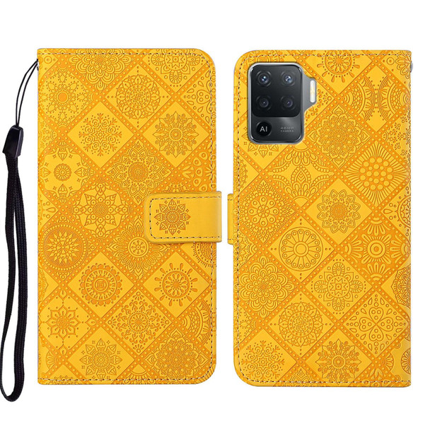 OPPO A94 4G Ethnic Style Embossed Pattern Leather Phone Case(Yellow)