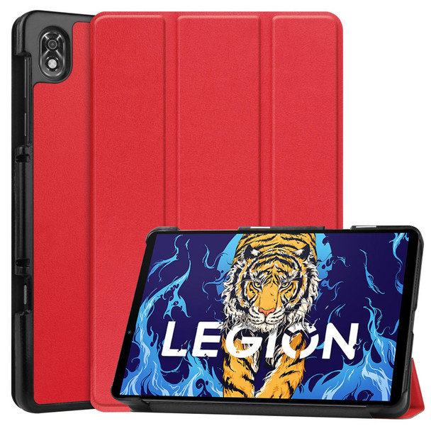 Lenovo Legion Y700 Three-folding Holder Custer Texture Leather Tablet Case(Red)