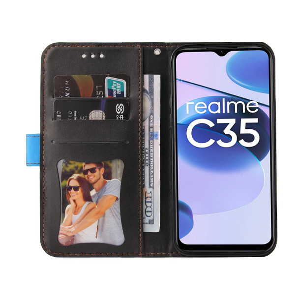 OPPO Realme C35 Stitching-Color Horizontal Flip Leather Case(Blue)