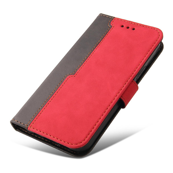 OPPO Realme C35 Stitching-Color Horizontal Flip Leather Case(Red)