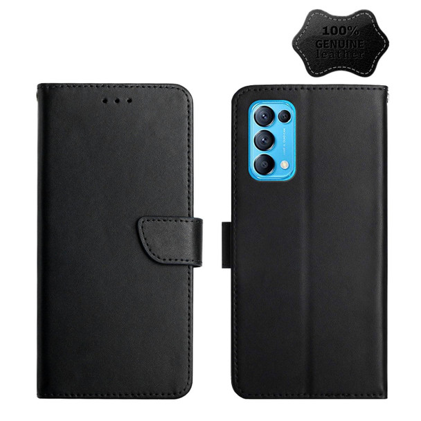 OPPO Reno5 5G Genuine Leather Fingerprint-proof Horizontal Flip Phone Case(Black)
