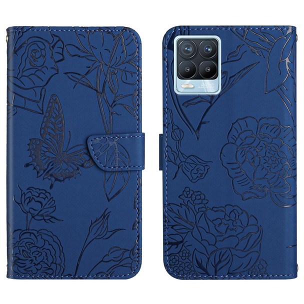 OPPO Realme 8 / 8 Pro Skin Feel Butterfly Peony Embossed Leather Phone Case(Blue)