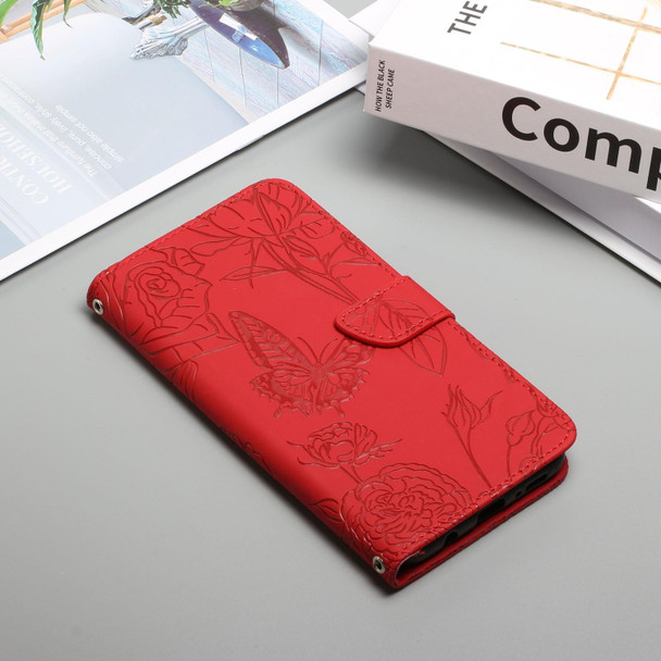 OPPO Realme 8 / 8 Pro Skin Feel Butterfly Peony Embossed Leather Phone Case(Red)
