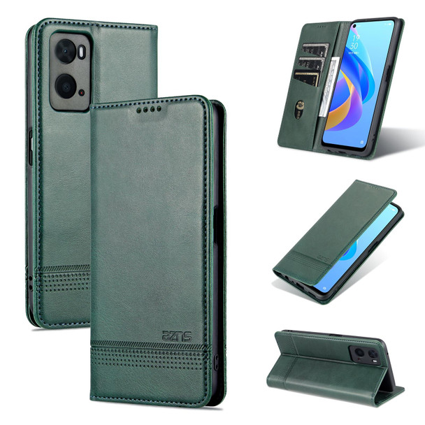 OPPO A36 4G/A76 4G(Global) AZNS Magnetic Calf Texture Flip Leather Phone Case(Dark Green)