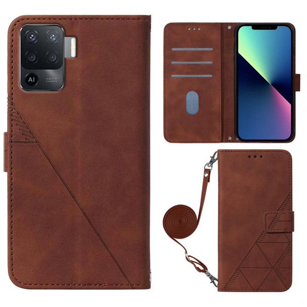OPPO A94 4G / F19 Pro 4G Crossbody 3D Embossed Flip Leather Phone Case(Brown)