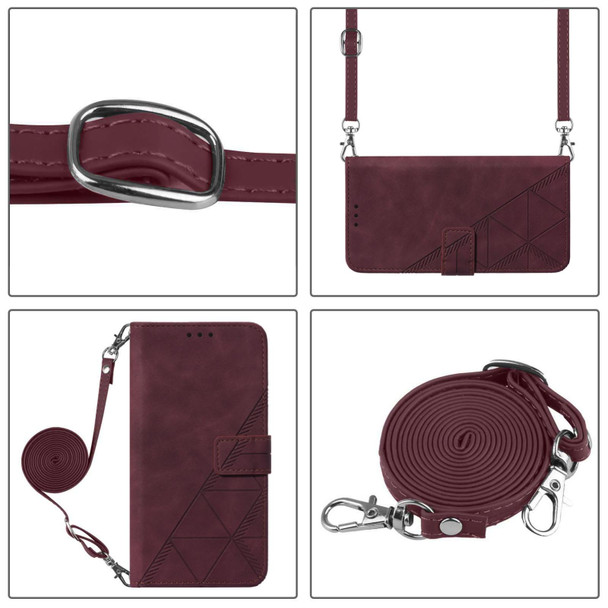OPPO A93 4G / F17 Pro Crossbody 3D Embossed Flip Leather Phone Case(Wine Red)