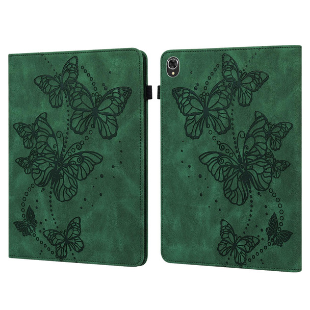 Lenovo Tab K10 Embossed Butterfly Pattern Leather Tablet Case(Green)
