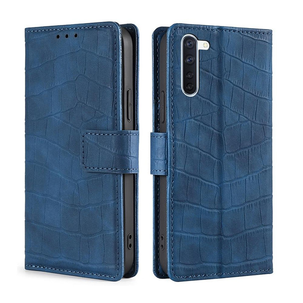 OPPO Reno3 A Japanese Version Skin Feel Crocodile Texture Magnetic Clasp PU Leather Phone Case(Blue)