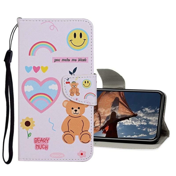 Colored Drawing Pattern Flip Leatherette Case - iPhone 13 Pro(Smiley Bear)