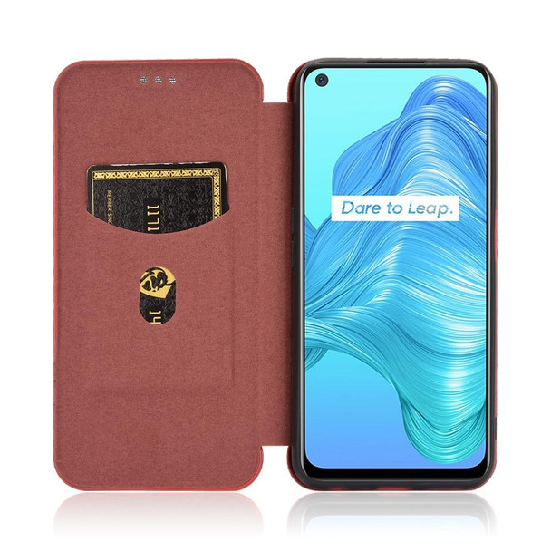 OPPO Realme V5 / Realme Q2 Carbon Fiber Texture Magnetic Horizontal Flip TPU + PC + PU Leather Case with Card Slot(Brown)