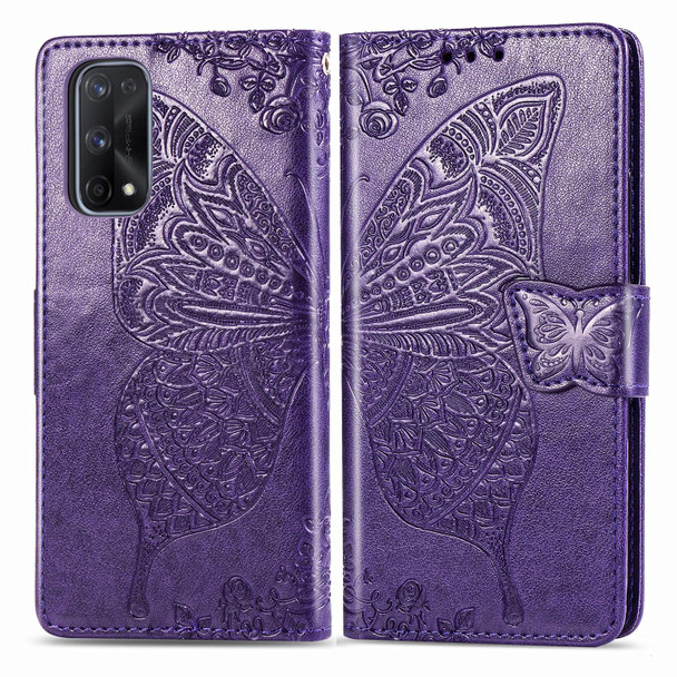 OPPO Realme X7 Pro Butterfly Love Flower Embossed Horizontal Flip Leather Case with Bracket / Card Slot / Wallet / Lanyard(Dark Purple)