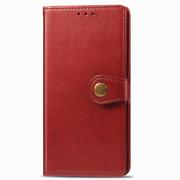 Oppo Reno4 4G Retro Solid Color Leather Buckle Phone Case with Lanyard & Photo Frame & Card Slot & Wallet & Stand Function(Red)