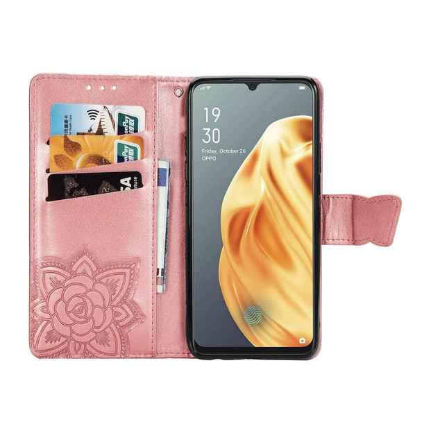 OPPO F15/A91 Butterfly Love Flower Embossed Horizontal Flip Leather Case with Bracket / Card Slot / Wallet / Lanyard(Rose Gold)