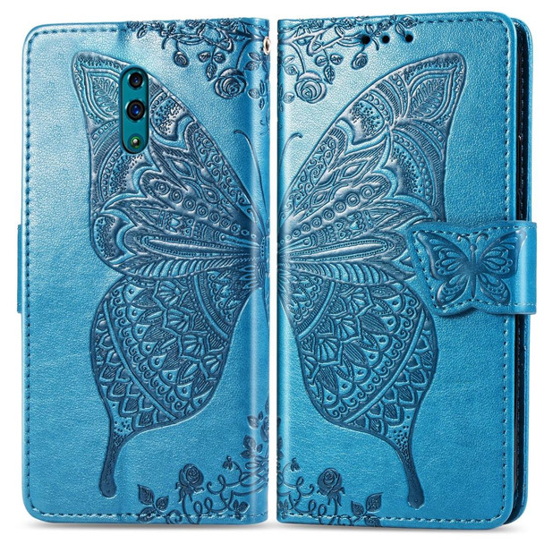 Butterfly Love Flowers Embossing Horizontal Flip Leatherette Case for OPPO Reno, with Holder & Card Slots & Wallet & Lanyard(Blue)
