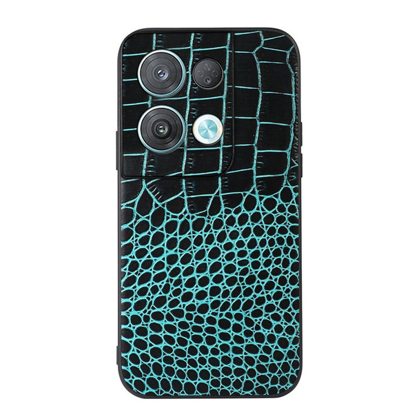 OPPO Reno8 Pro+ 5G China / 8 Pro 5G Foreign Crocodile Top Layer Cowhide Leather Phone Case(Cyan Blue)