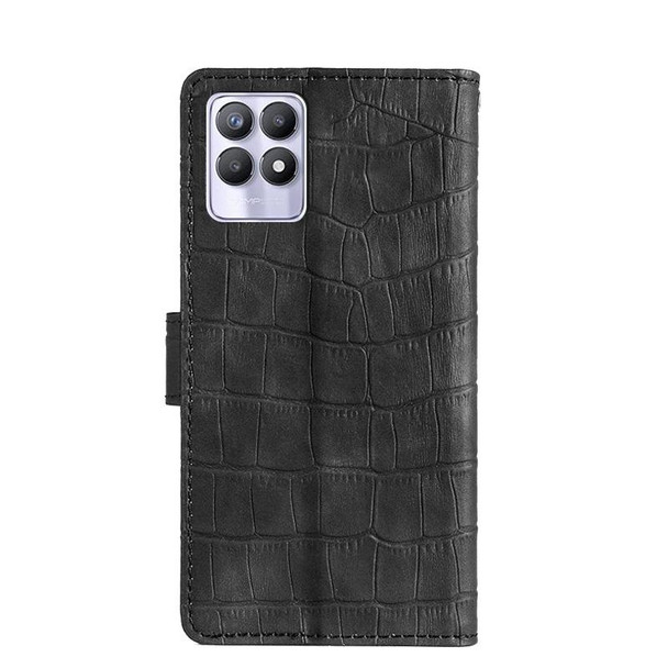 OPPO Realme 8i Skin Feel Crocodile Magnetic Clasp Leather Phone Case(Black)