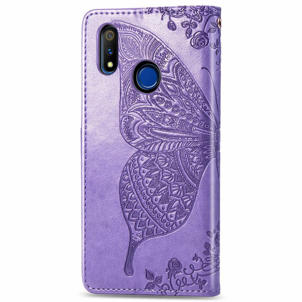 OPPO Realme 3 Butterfly Love Flower Embossed Horizontal Flip Leather Case with Bracket / Card Slot / Wallet / Lanyard(Light Purple)