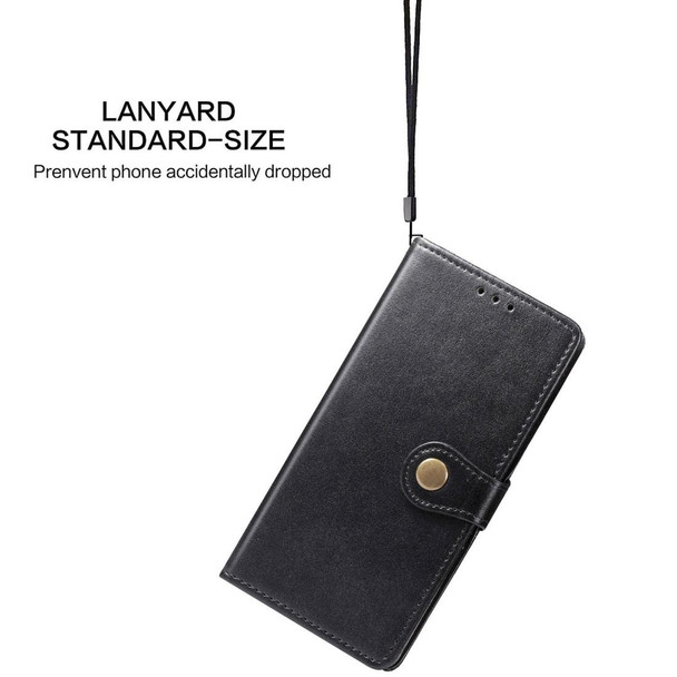 OPPO Reno A Retro Solid Color Leather Buckle Phone Case with Lanyard & Photo Frame & Card Slot & Wallet & Stand Function(Black)
