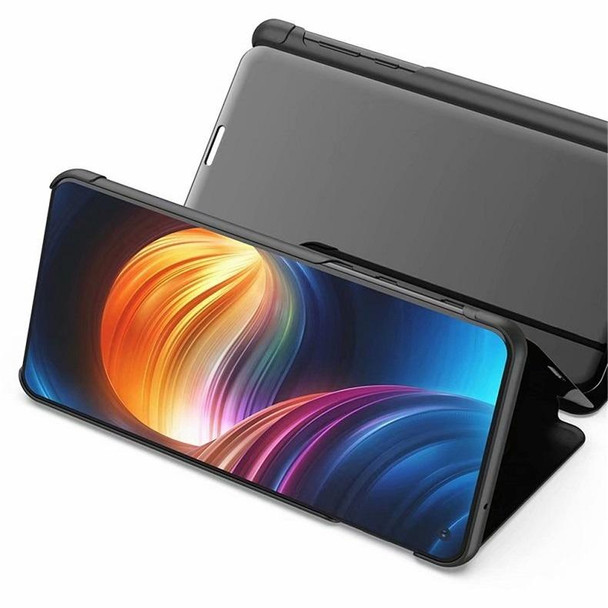 Electroplating Mirror Horizontal Flip Leatherette Case for OPPO Reno with Holder(Black)