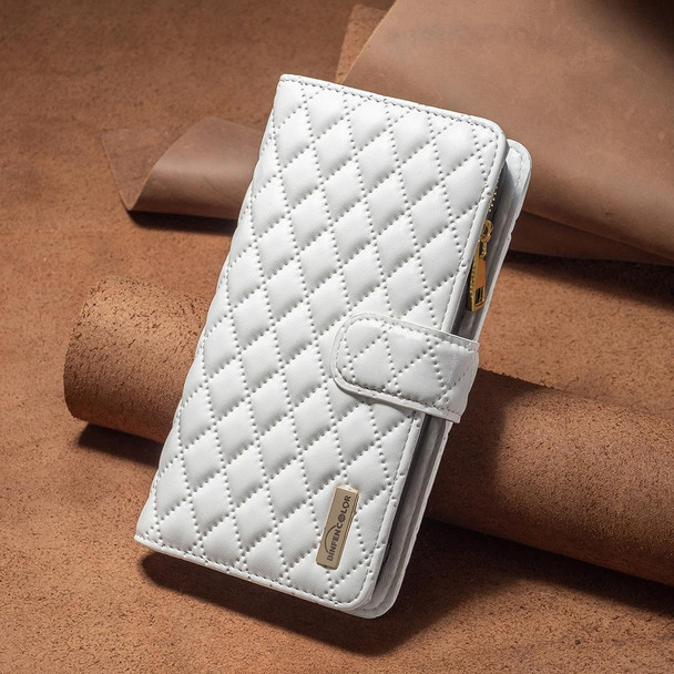 OPPO A72 / A52 / A92 Diamond Lattice Zipper Wallet Leather Flip Phone Case(White)