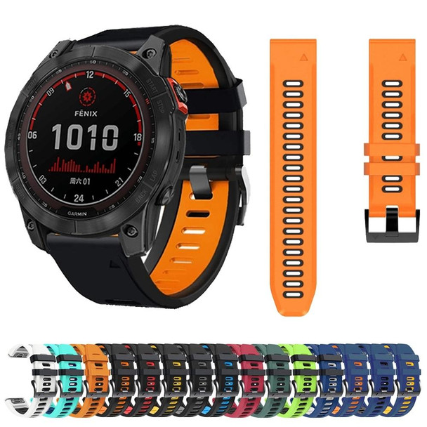 Garmin Fenix 7X Solar 26mm Silicone Sports Two-Color Watch Band(Orange+Black)