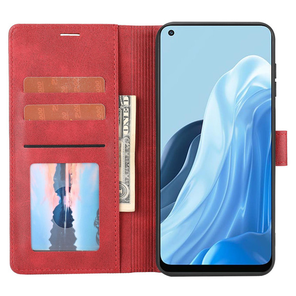 OPPO Reno7 5G Classic Wallet Flip Leather Phone Case(Red)