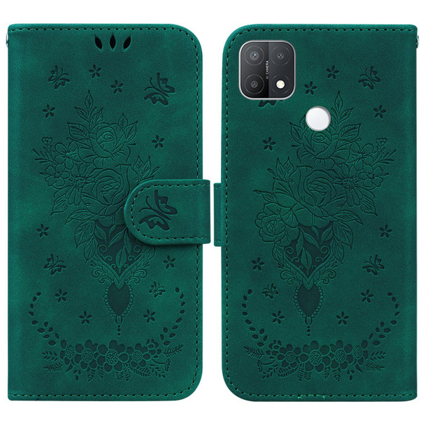 OPPO A15 / A15s Butterfly Rose Embossed Leather Phone Case(Green)