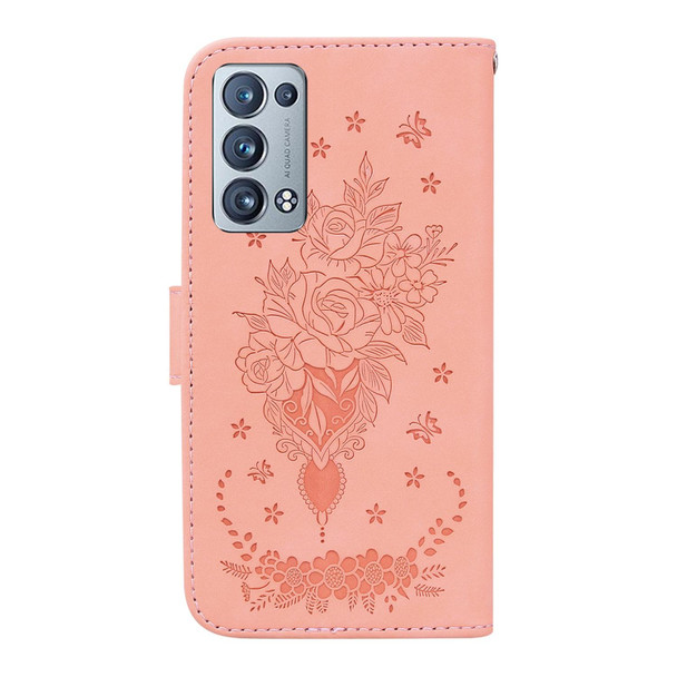 OPPO Reno6 Pro+ 5G Butterfly Rose Embossed Leather Phone Case(Pink)