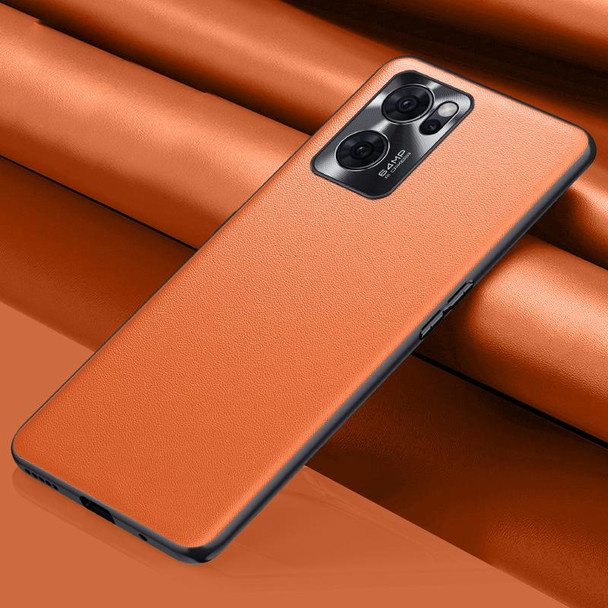 OPPO Reno7 Plain Skin Leather Phone Case(Orange)