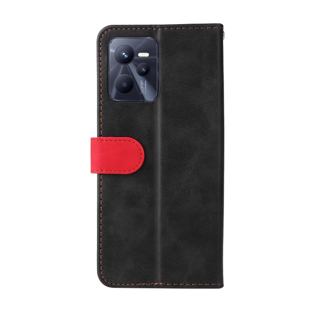 OPPO Realme C35 Stitching-Color Flip Leather Phone Case(Red)