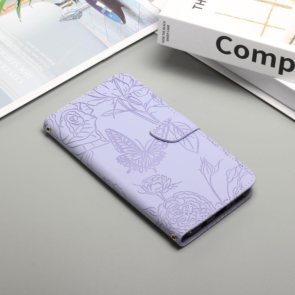 OPPO Reno5 5G Skin Feel Butterfly Peony Embossed Leather Phone Case(Purple)