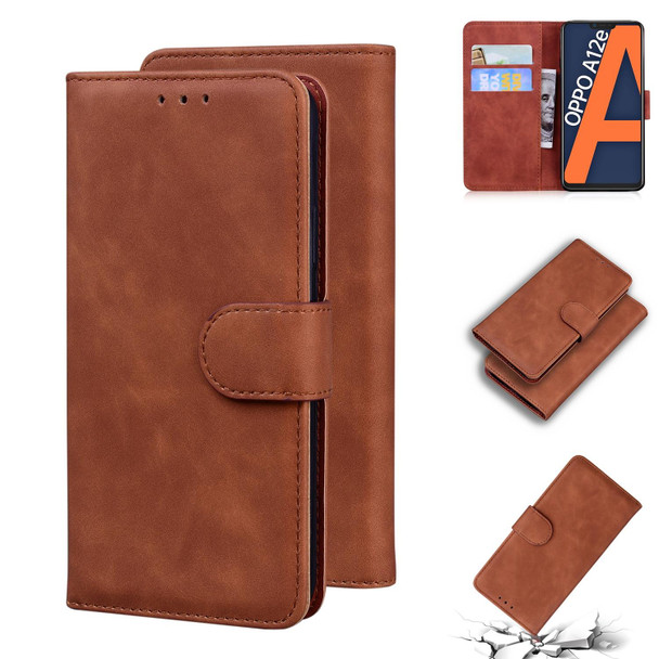 OPPO A3S/Realme C1/A12E Skin Feel Pure Color Flip Leather Phone Case(Brown)