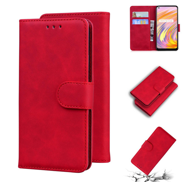 OPPO Realme X7 5G (India)/V15 5G Skin Feel Pure Color Flip Leather Phone Case(Red)