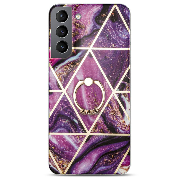 Samsung Galaxy S21 5G Electroplating IMD Marble TPU Phone Case with Ring(Purple)