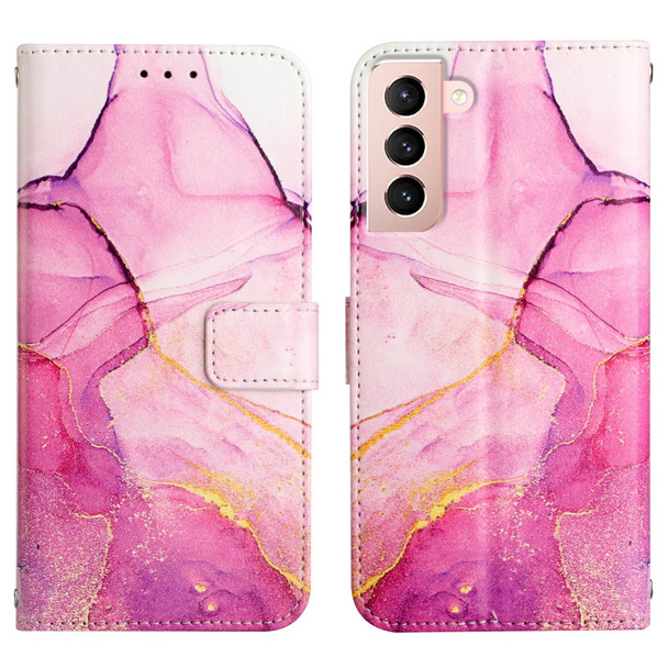 Samsung Galaxy S21 5G PT003 Marble Pattern Flip Leather Phone Case(Pink Purple Gold LS001)