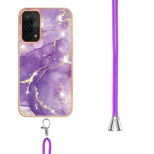OPPO A74 5G / A93 5G / A54 5G / A93s 5G Electroplating Marble IMD TPU Phone Case with Lanyard(Purple 002)