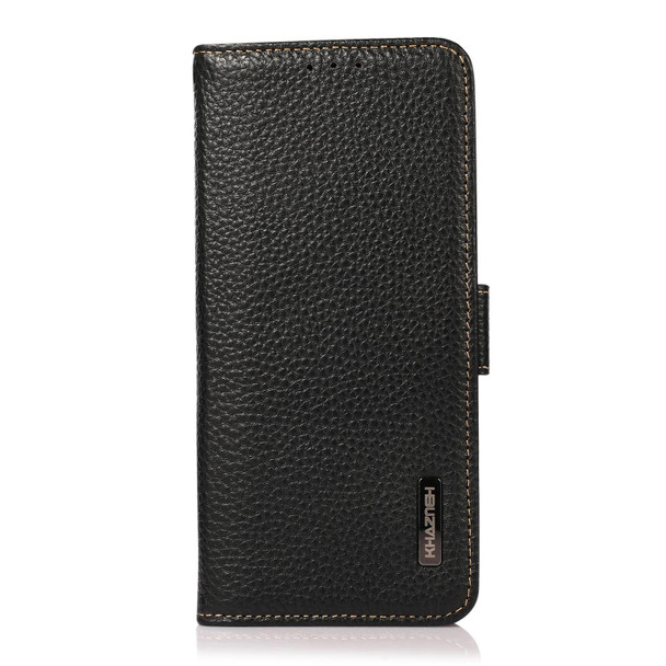 OPPO Realme C35 KHAZNEH Side-Magnetic Litchi Genuine Leather RFID Phone Case(Black)