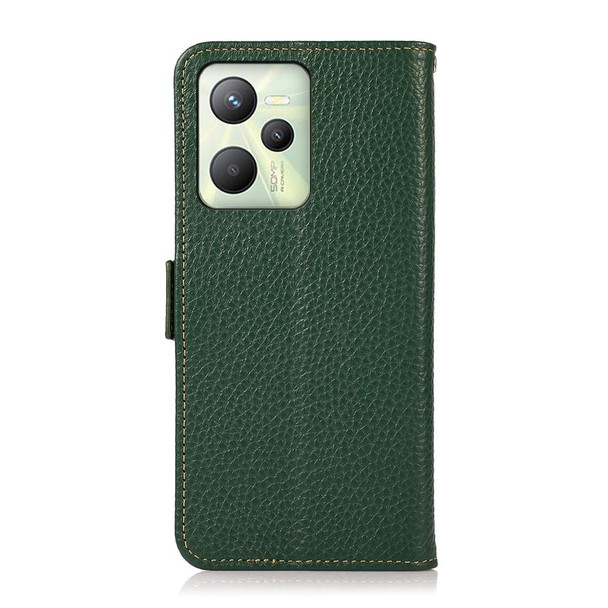 OPPO Realme C35 KHAZNEH Side-Magnetic Litchi Genuine Leather RFID Phone Case(Green)