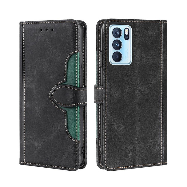 OPPO Reno6 Pro Skin Feel Straw Hat Magnetic Buckle Leather Phone Case(Black)