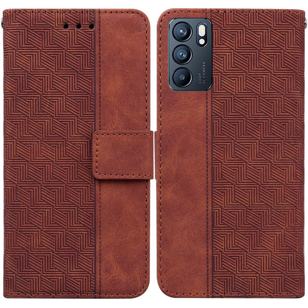 OPPO Reno6 5G Geometric Embossed Leather Phone Case(Brown)