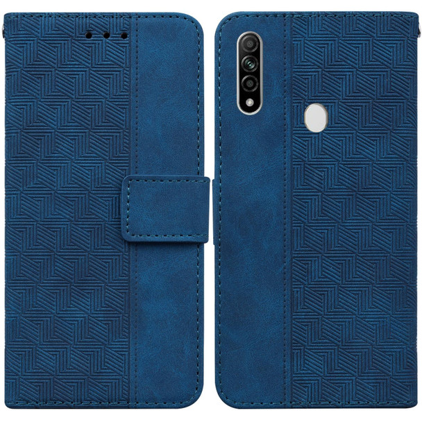 OPPO A8 / A31 2020 Geometric Embossed Leather Phone Case(Blue)