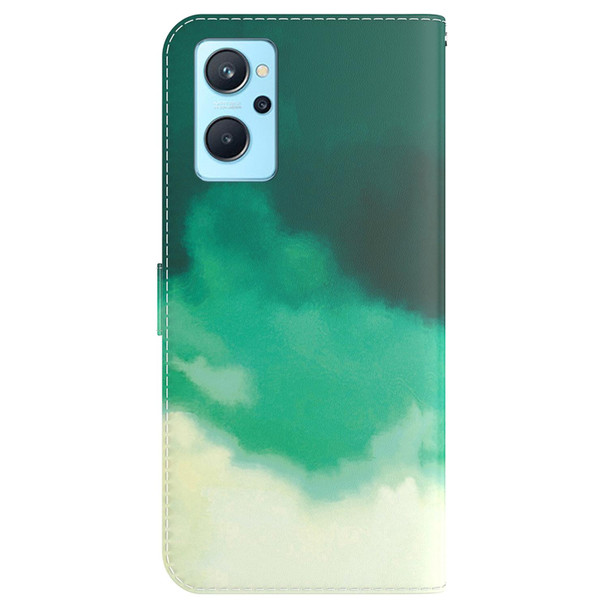 OPPO Realme 9i / A36 / A76 Watercolor Pattern Horizontal Flip Leather Phone Case(Cyan Green)