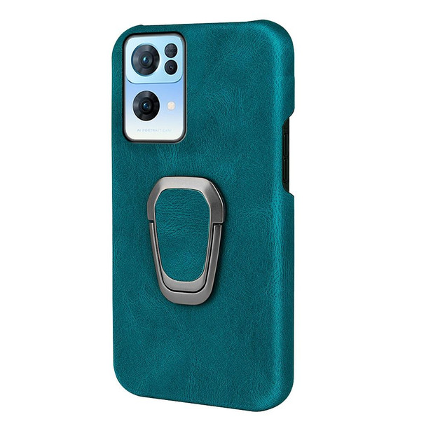 Ring Holder PU Phone Case - OPPO Reno7 Pro 5G(Cyan)