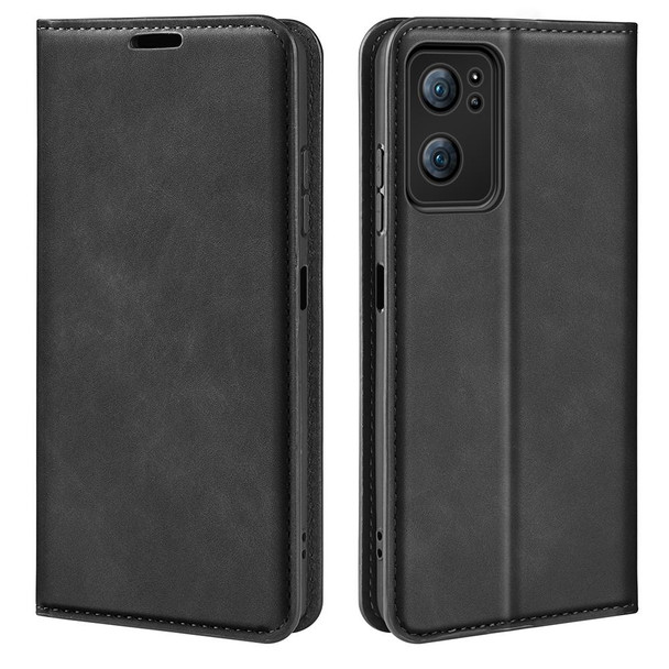 OPPO Reno 7 5G Retro-skin Magnetic Suction Leather Phone Case(Black)