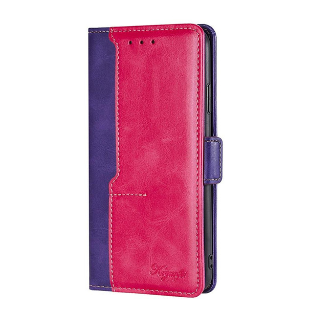 OPPO K9s / Realme Q3s Contrast Color Side Buckle Leather Phone Case(Purple + Rose Red)