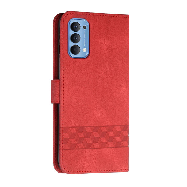 OPPO Reno6 Pro+ 5G Cubic Skin Feel Flip Leather Phone Case(Red)