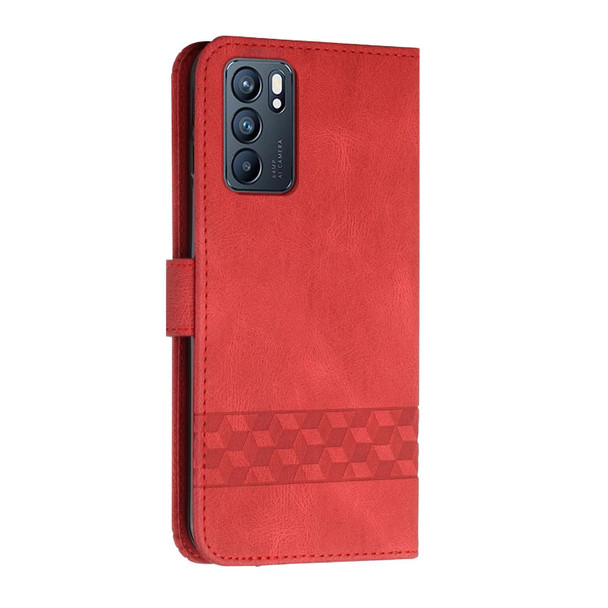 OPPO Reno6 5G Cubic Skin Feel Flip Leather Phone Case(Red)