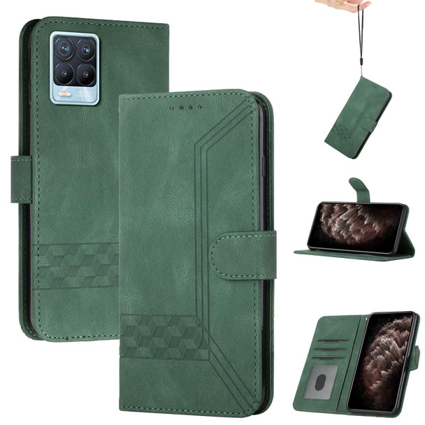 OPPO Realme 8 / 8 Pro Cubic Skin Feel Flip Leather Phone Case(Dark Green)