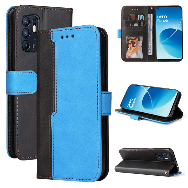 OPPO Reno6 4G Business Stitching-Color Horizontal Flip PU Leather Phone Case(Blue)